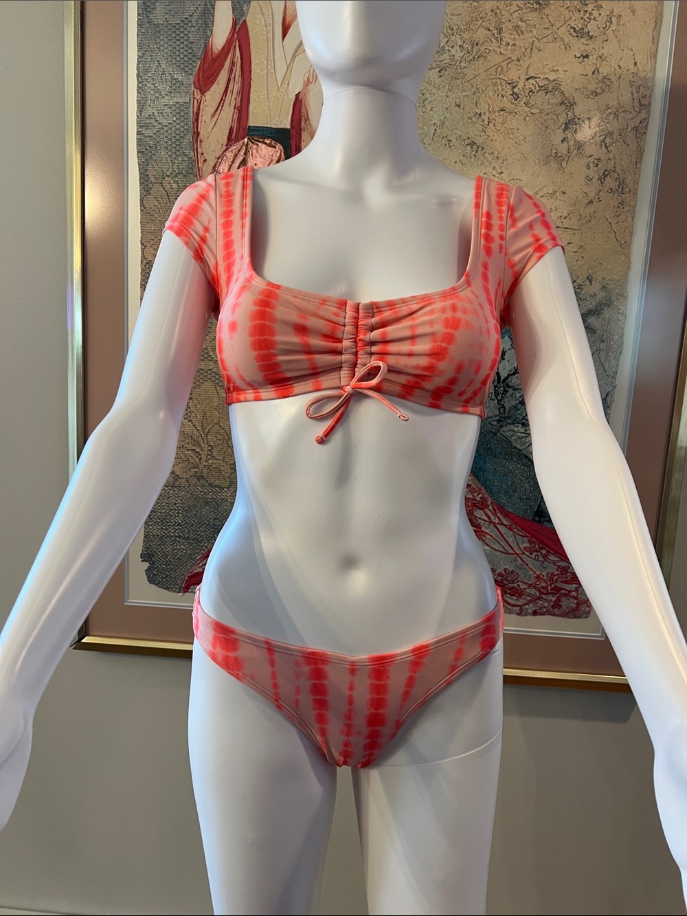 Xhilaration Coral Tie-Dye Short Sleeve Bikini Set